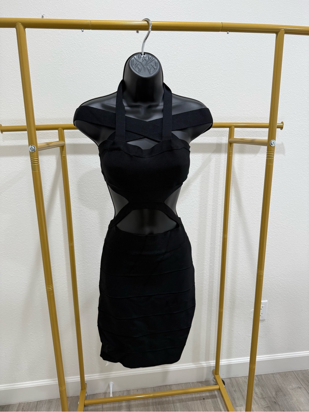 Authentic Herve Leger Black Bandage Cutout Halter Bodycon Dress XS